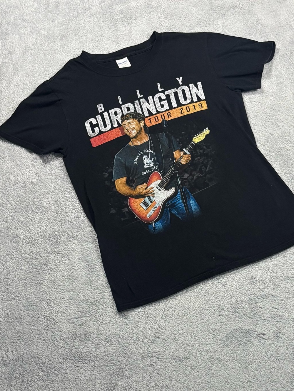 Gildan Black Billy Currington Tour 2019 Graphic Tee with Sunset Guitar Print